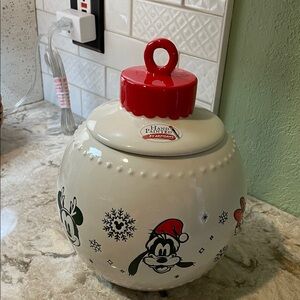 Disney Festive Cookie Jar with Red and White Design